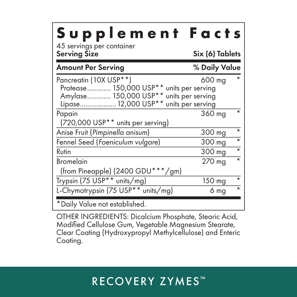 Close-up of enteric-coated pancreatin tablets from Recovery Zymes