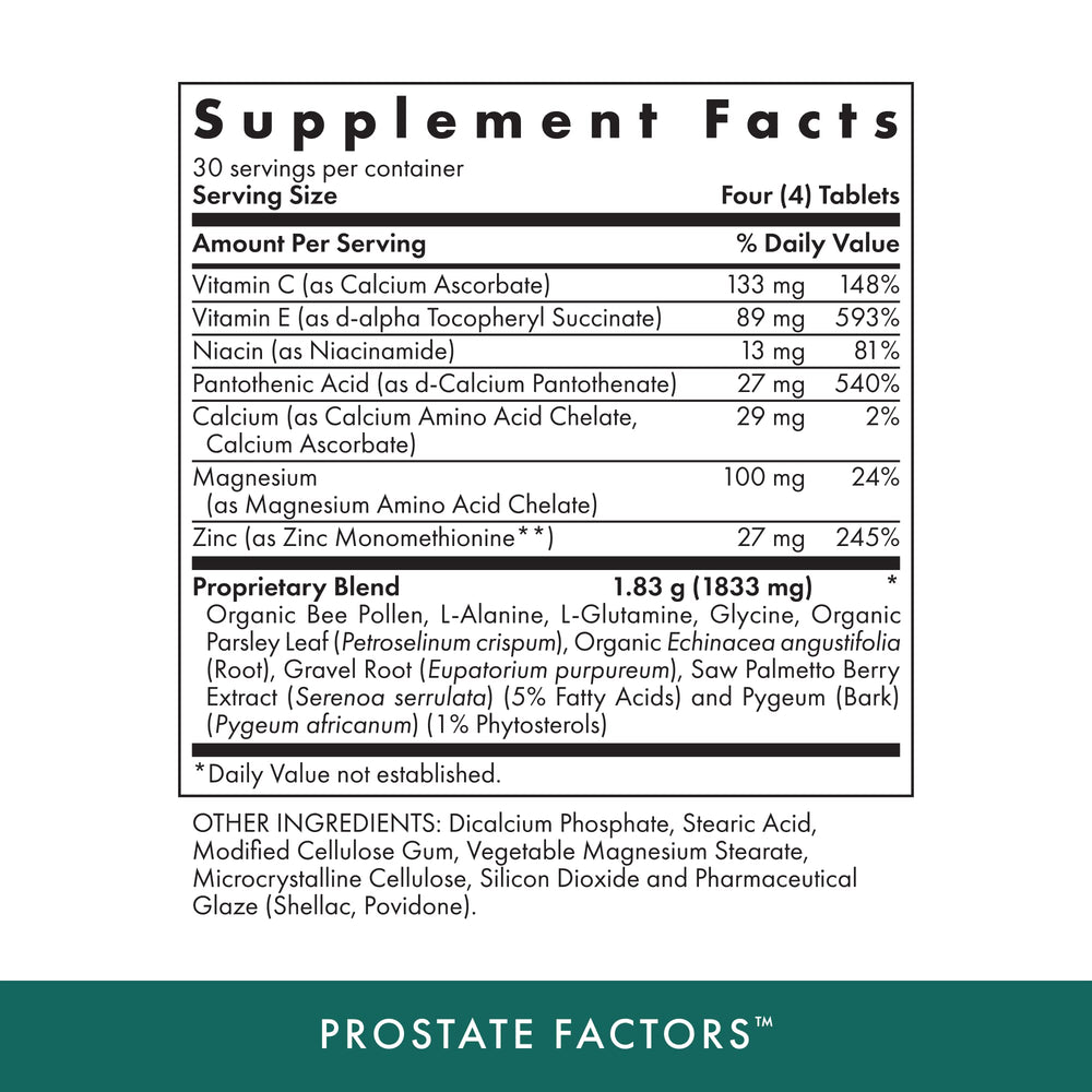 Close-up of the Prostate Factors bottle label