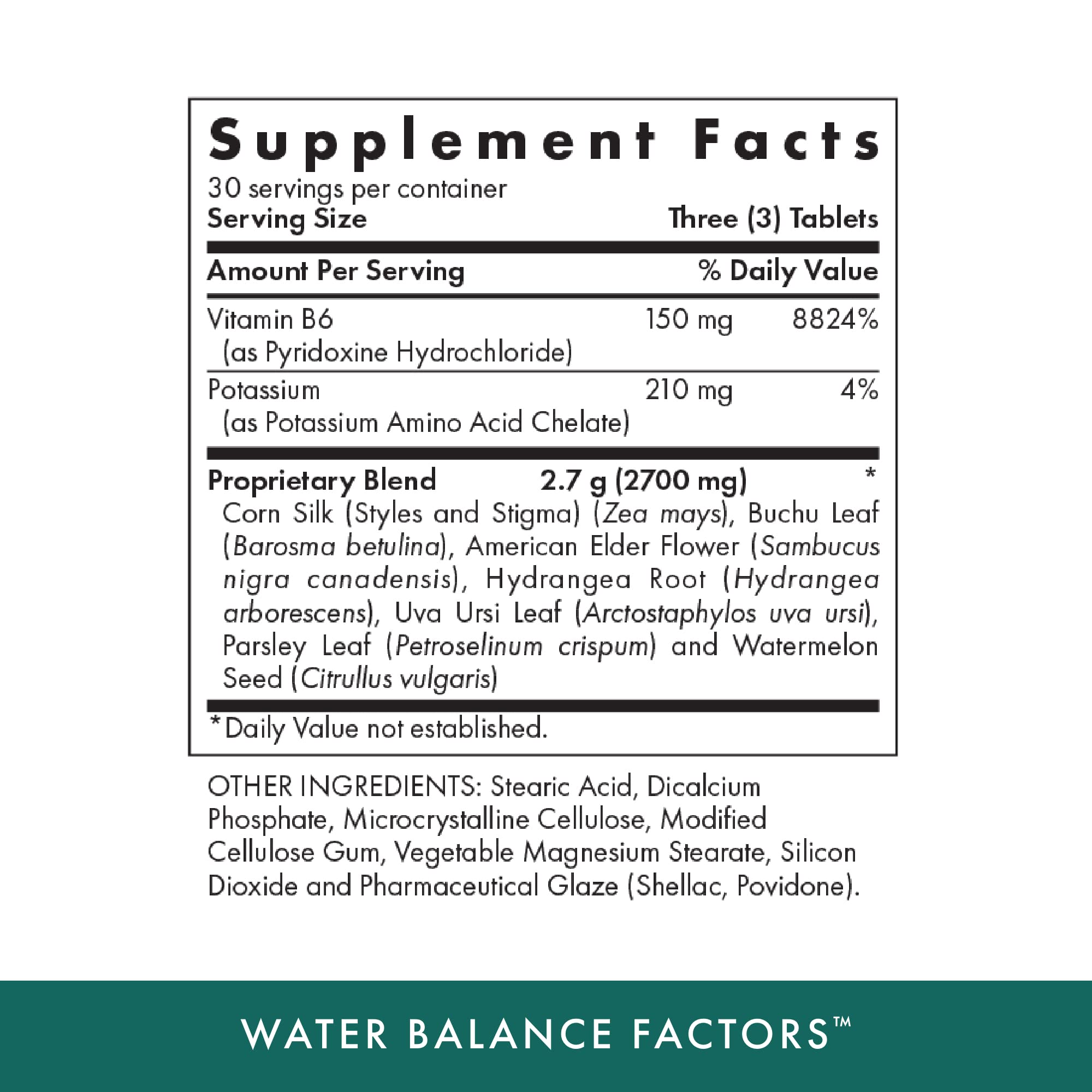 MICHAEL'S Water Balance Factors bottle back, ingredient details for electrolyte balance.