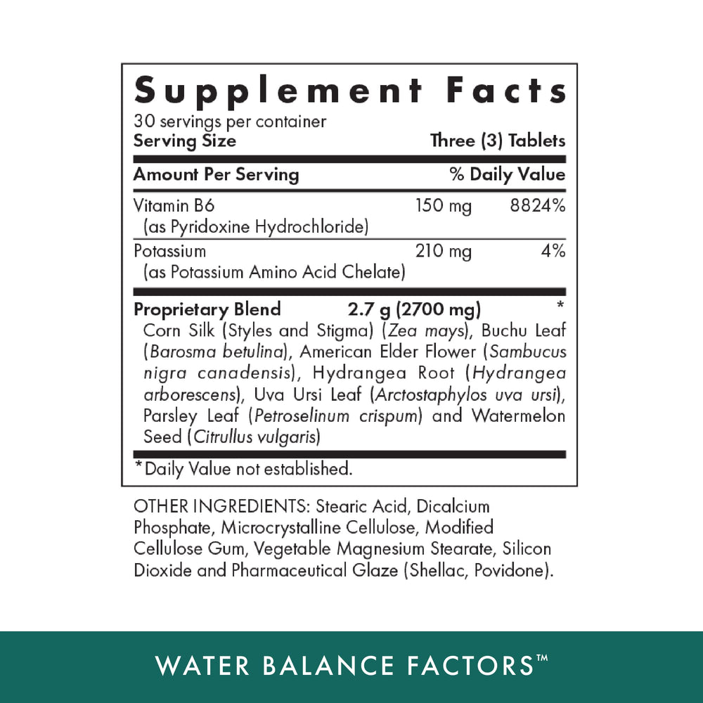 MICHAEL'S Water Balance Factors bottle back, ingredient details for electrolyte balance.