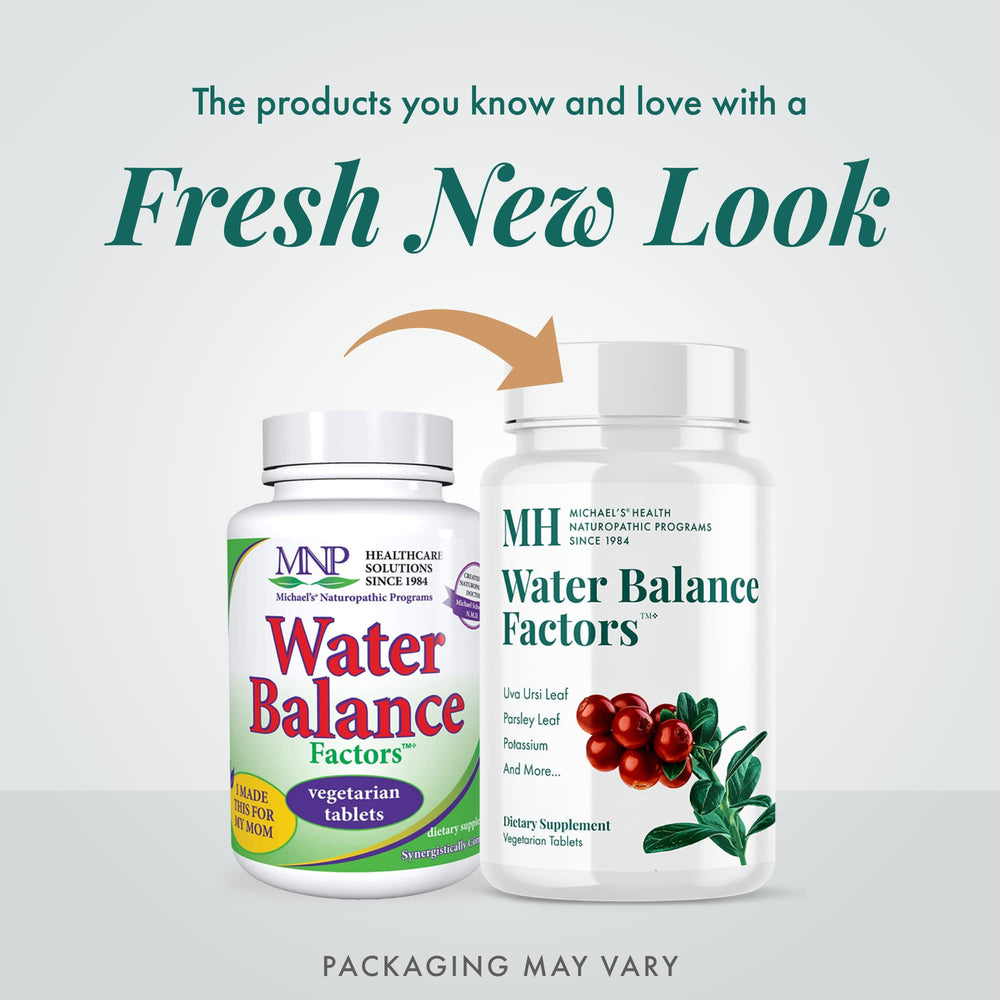 MICHAEL'S Water Balance Factors box, premium naturopathic formula for hydration support.