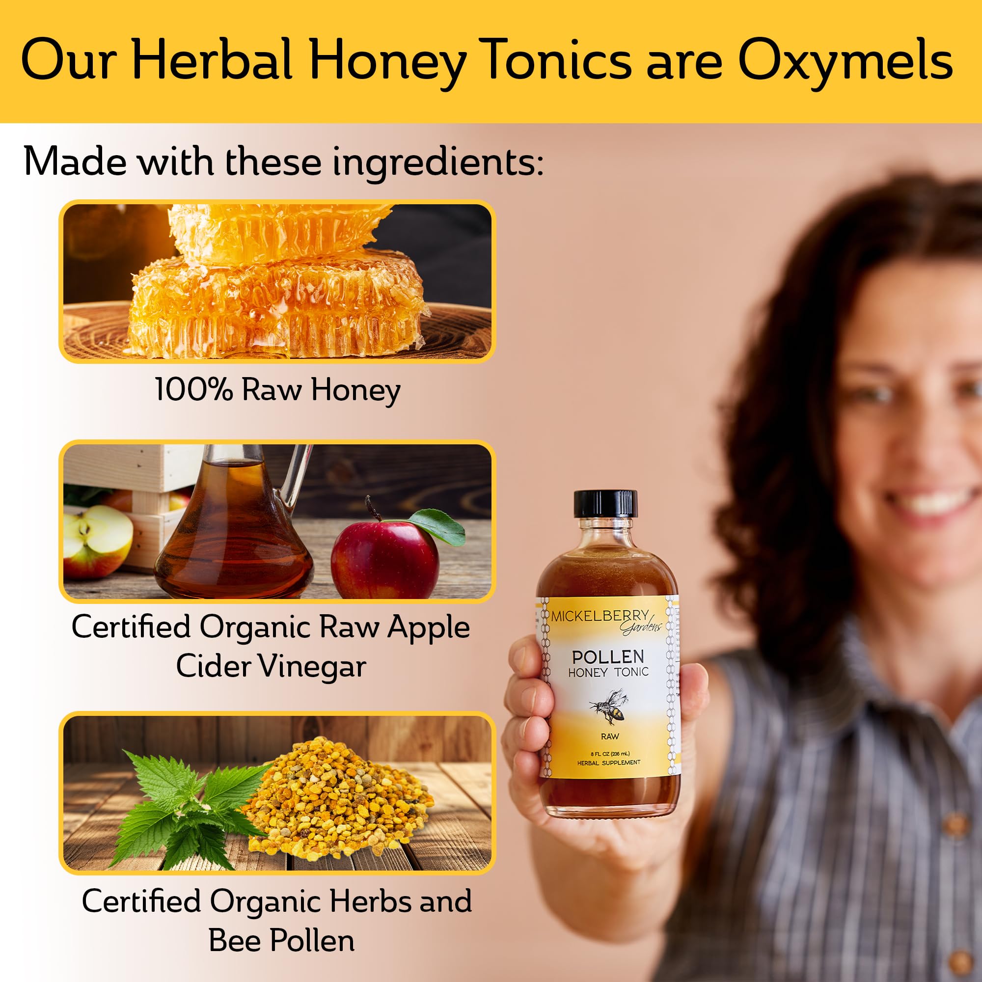 USA-made label and GMP-certified facility mark on Mickelberry Gardens tonic