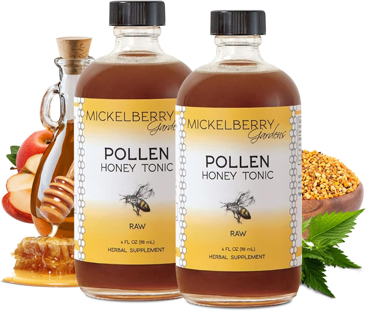 Hero image: Mickelberry Gardens Pollen Honey Tonic bottle on white background