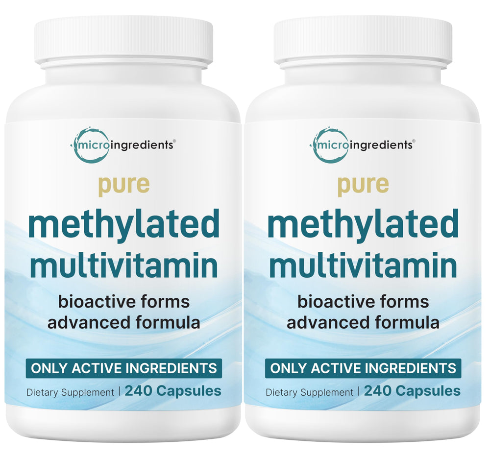 Front view of Micro Ingredients Pure Methylated Multivitamin 2-Pack bottle (480 capsules)