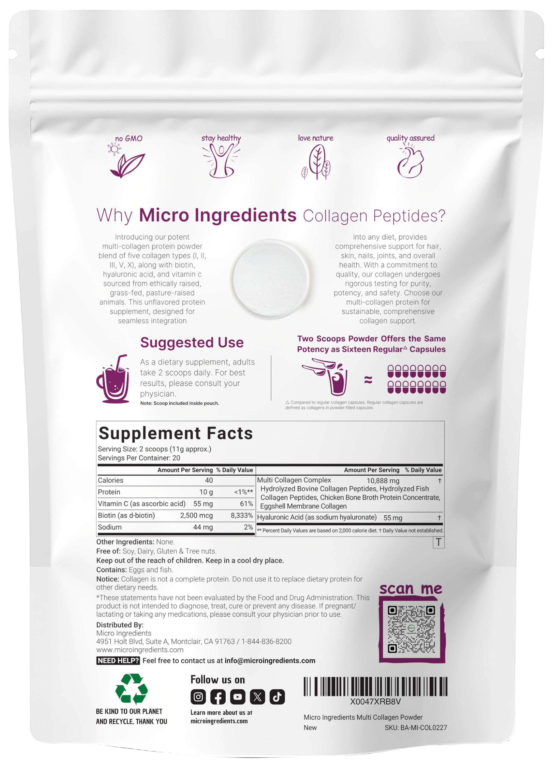 Micro Ingredients 8-in-1 collagen powder scoop for convenient daily intake.