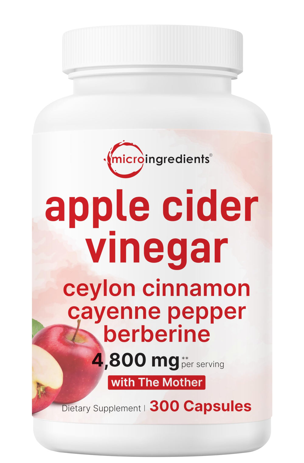 Product bottle front image: Micro Ingredients Apple Cider Vinegar Capsules, 300-count