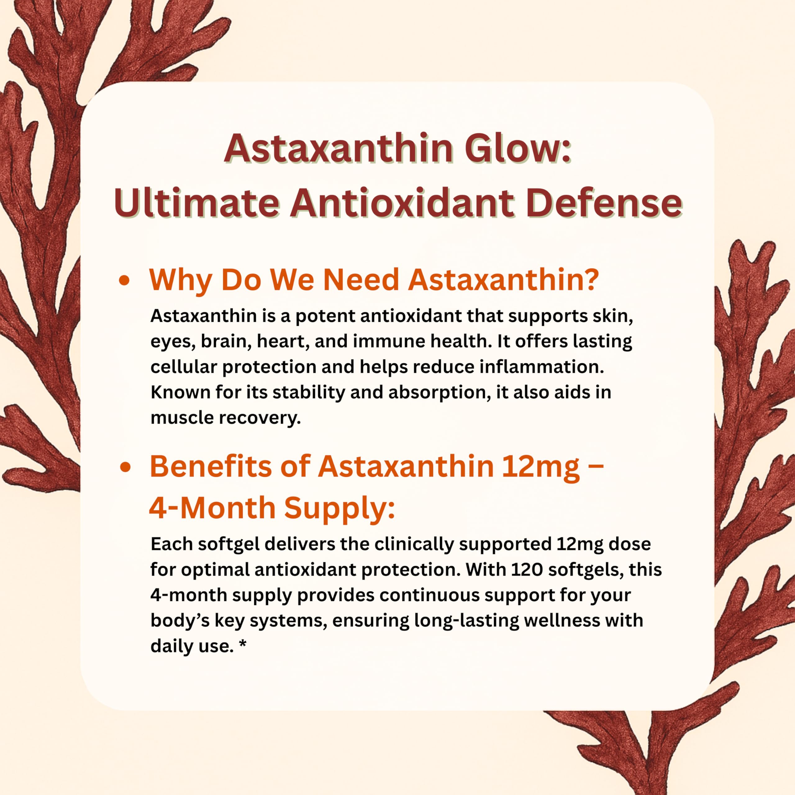 Non-GMO gluten-free Micro Ingredients Astaxanthin softgels for daily antioxidant support.