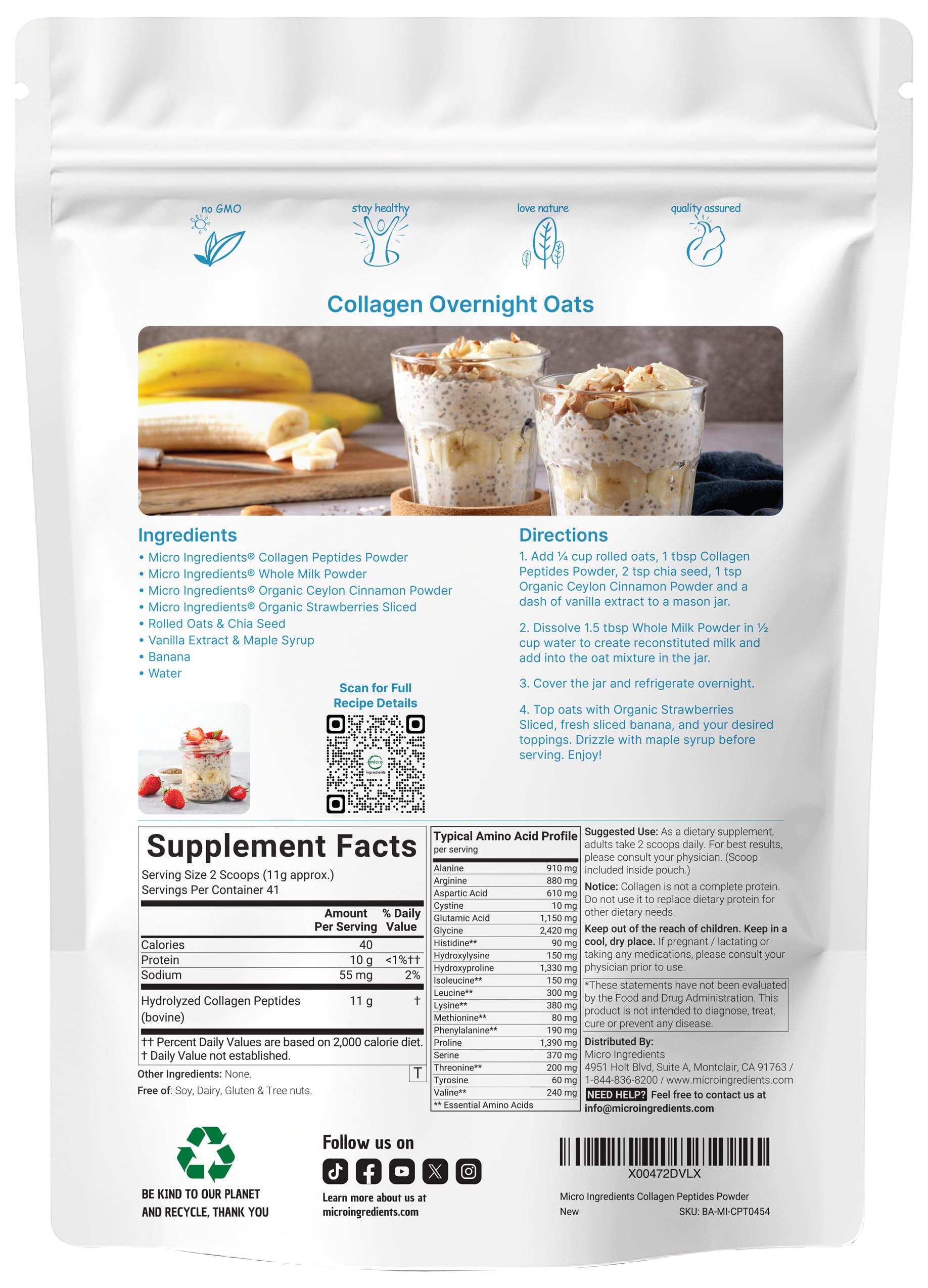 Back label showing ingredients and nutrition facts