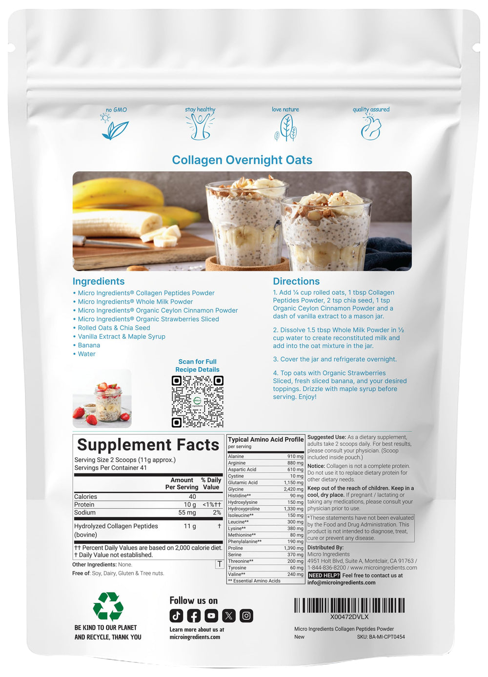 Back label showing ingredients and nutrition facts