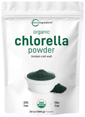 Front view of Micro Ingredients Organic Chlorella Powder 20oz pouch