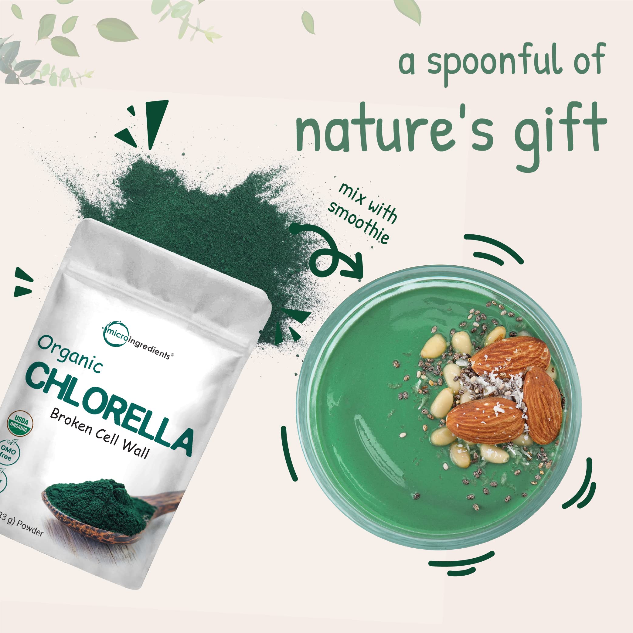 Organic chlorella powder packaging and label
