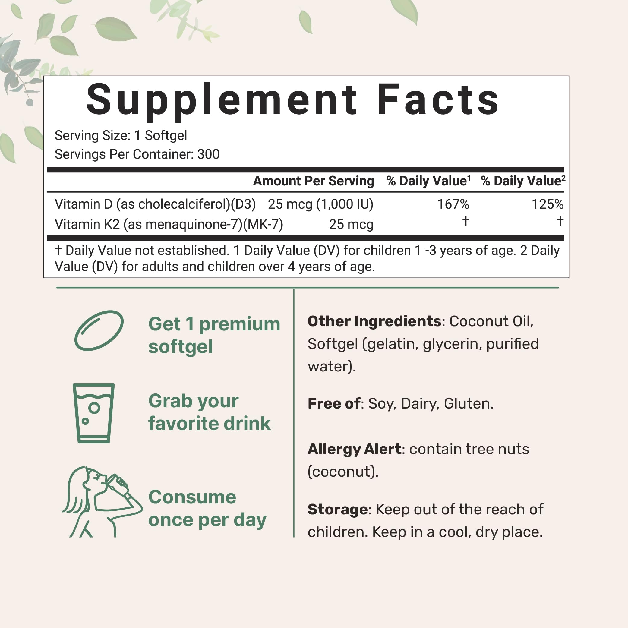 Close-up of Micro Ingredients D3 and K2 softgels in bottle