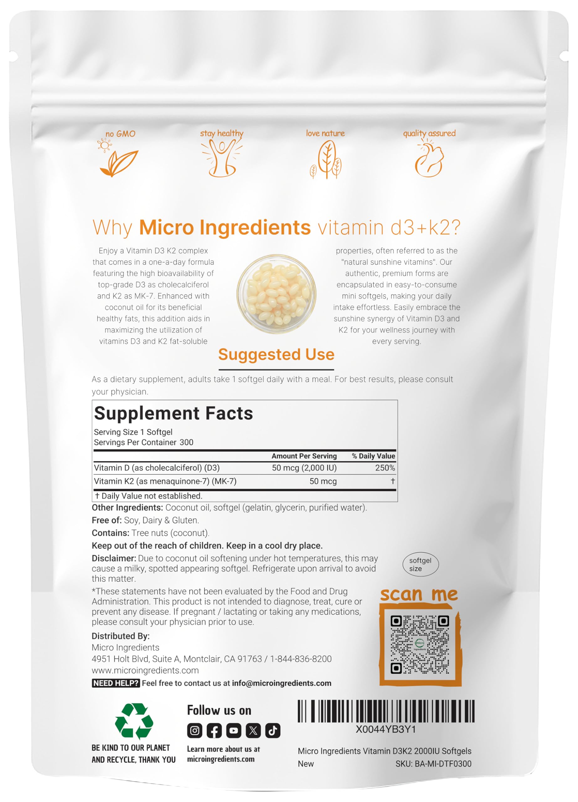 Close-up of D3 + K2 coconut oil softgels in bottle