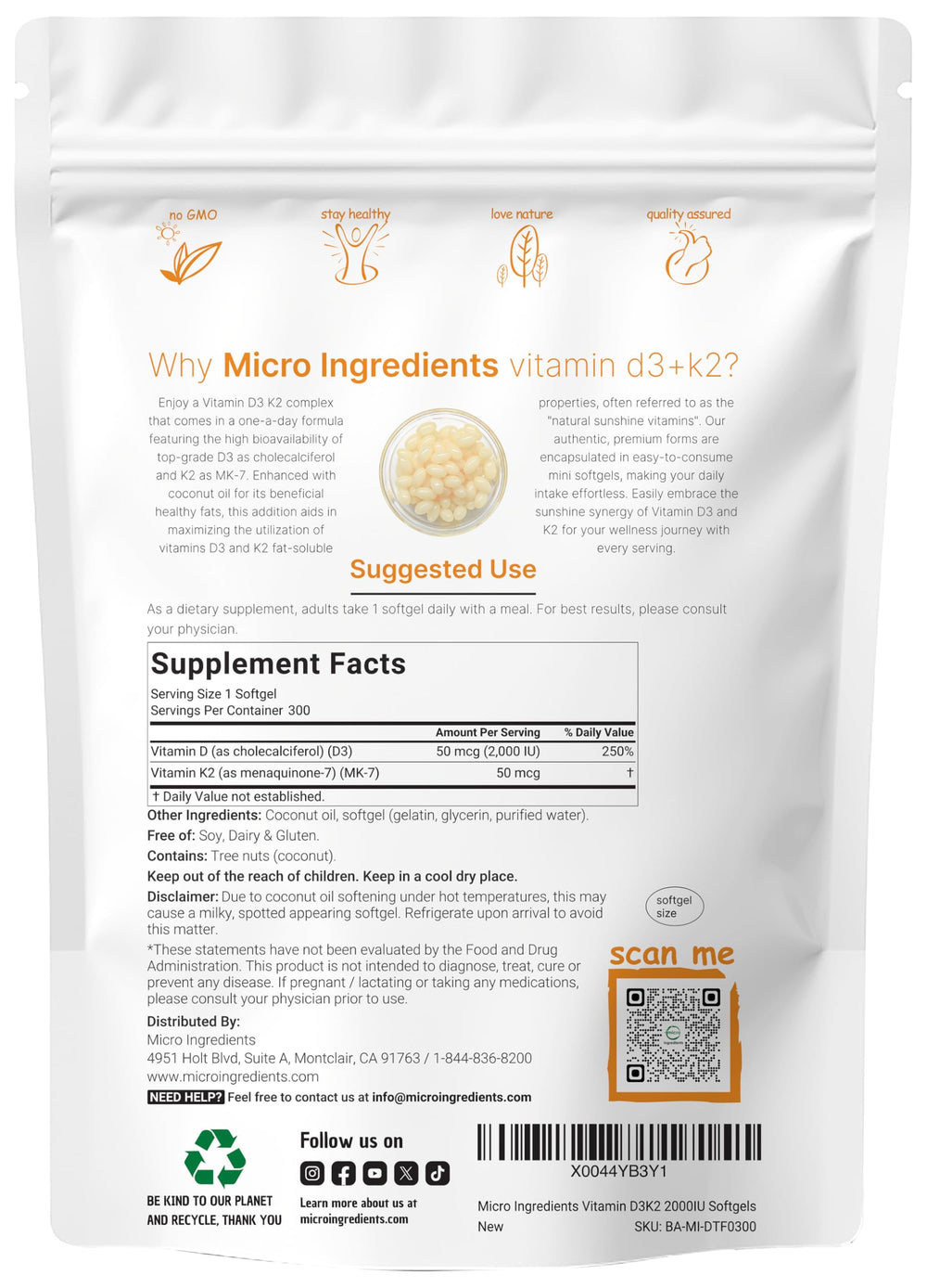 Close-up of D3 + K2 coconut oil softgels in bottle