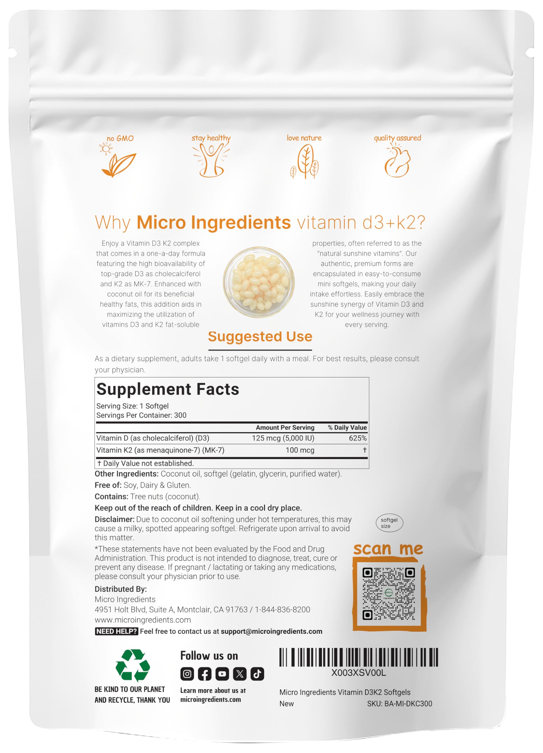 Close-up of vitamin D3 and K2 softgels infused in virgin coconut oil