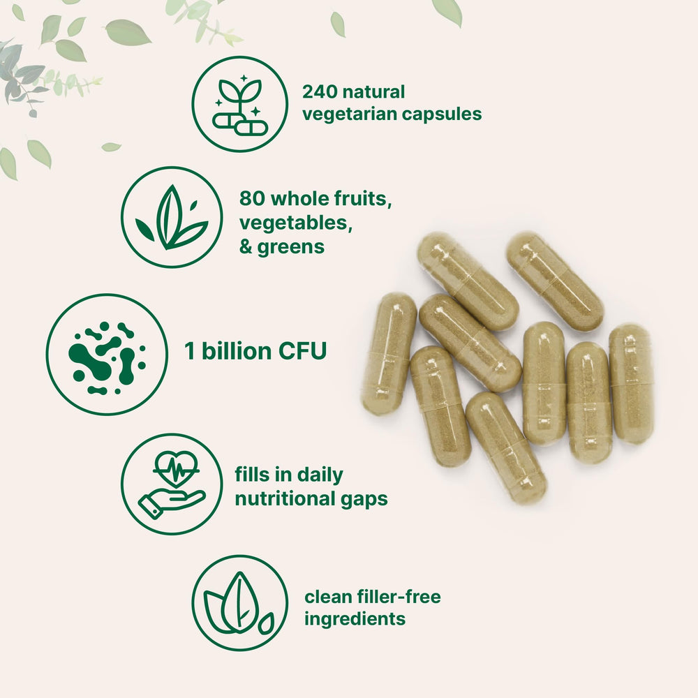 Graphic showing 80+ superfoods included in the formula
