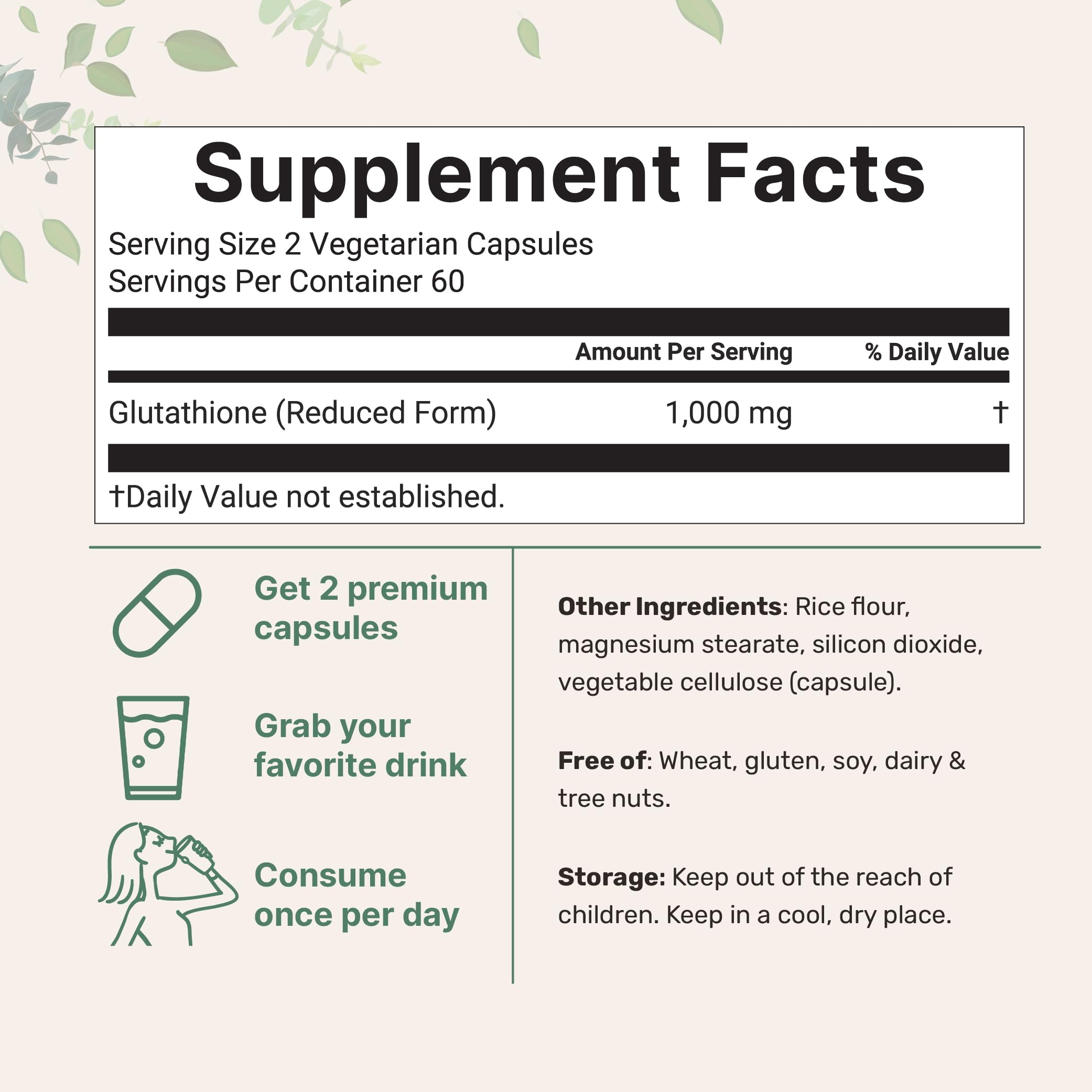 Close-up view of Glutathione 1,000mg capsules