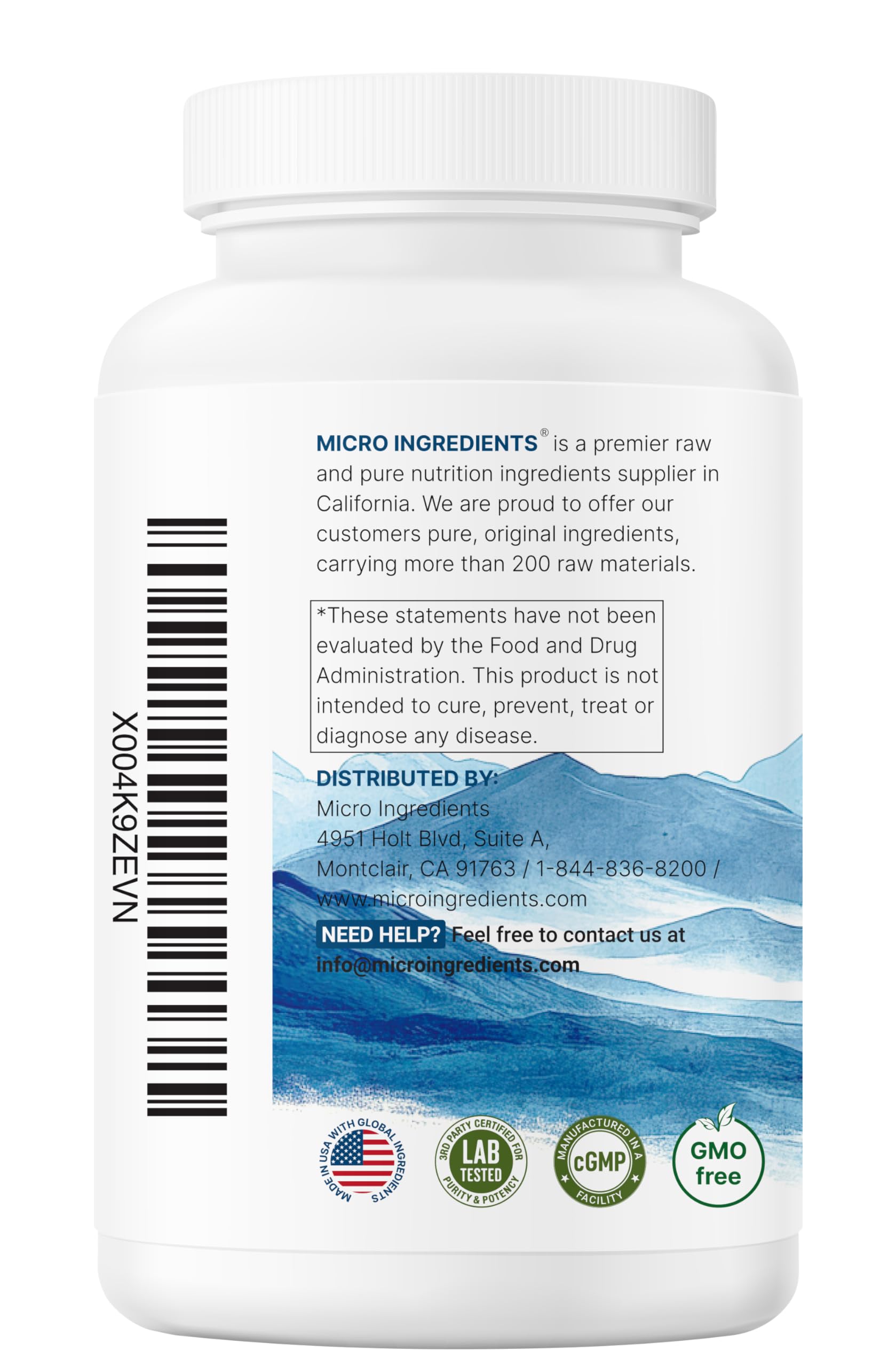 Bottle label featuring Micro Ingredients branding