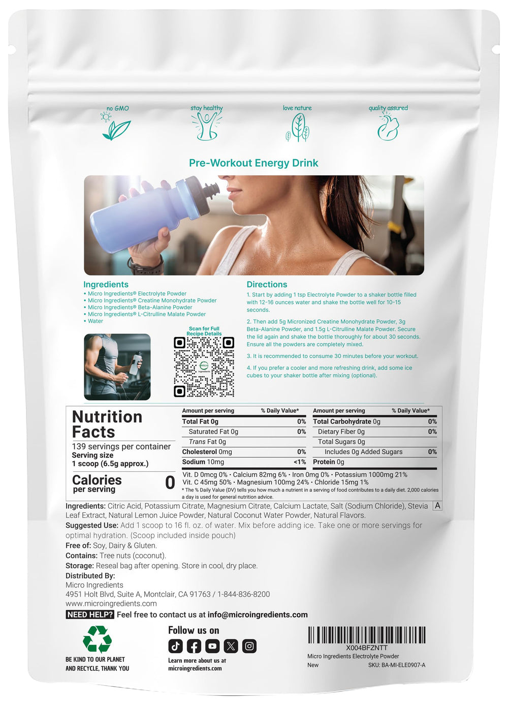 Scoop of Lemon Raspberry electrolyte powder with serving information