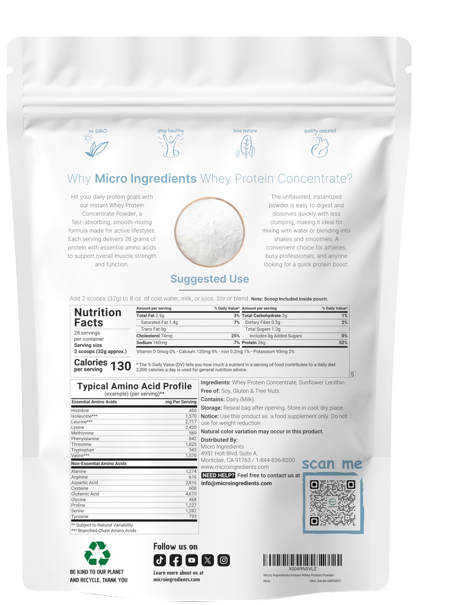 Micro Ingredients Instant Whey Protein Concentrate scoop shows precise serving for protein goals