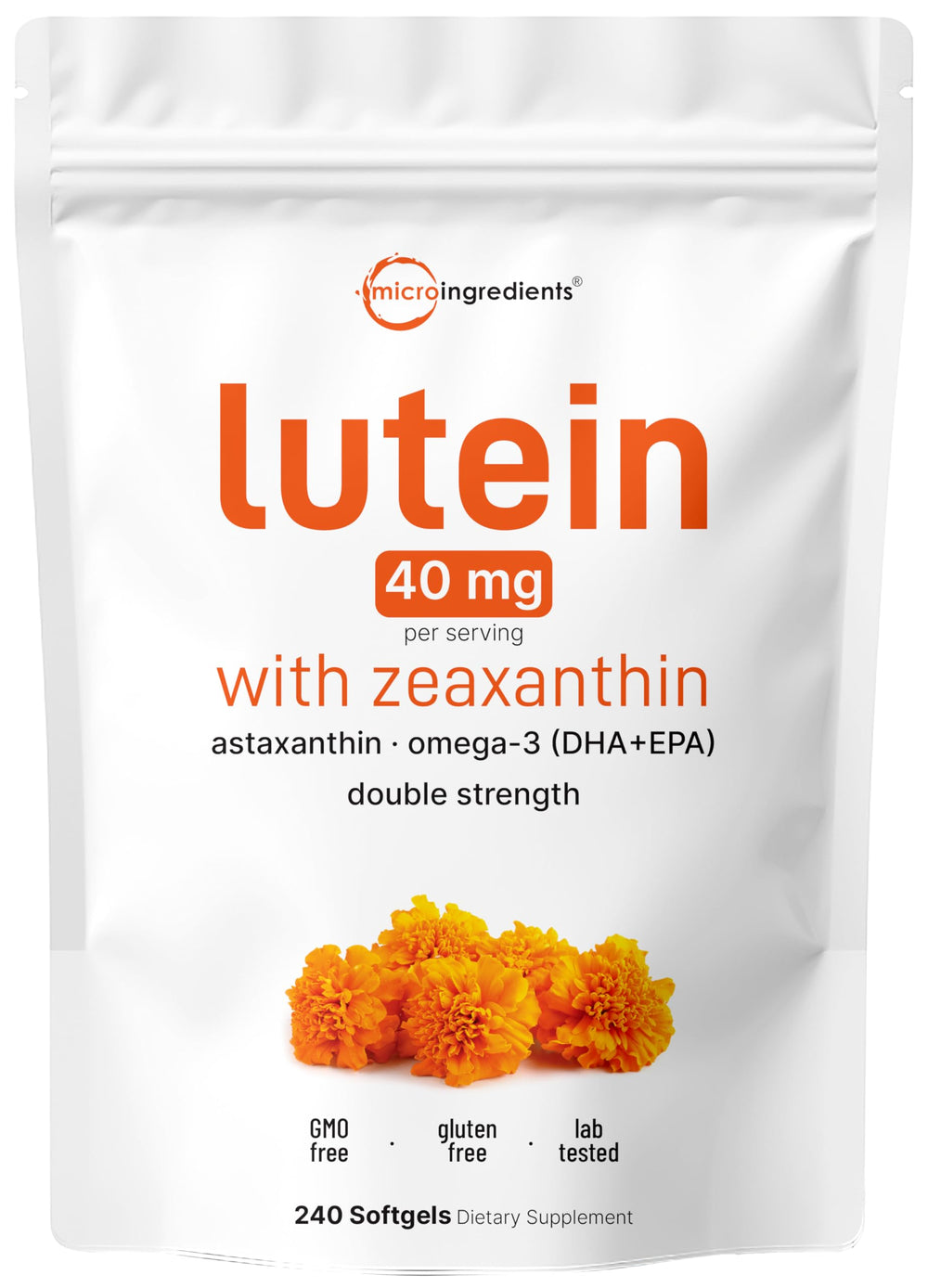 Bottle image of Micro Ingredients lutein and zeaxanthin 40mg softgels, 240-count hero