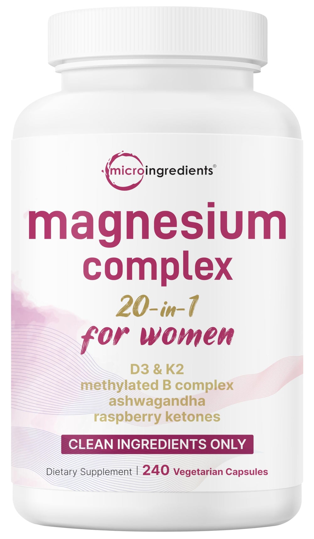 Micro Ingredients bottle front view showing label and 240 vegetarian capsules for convenient long supply