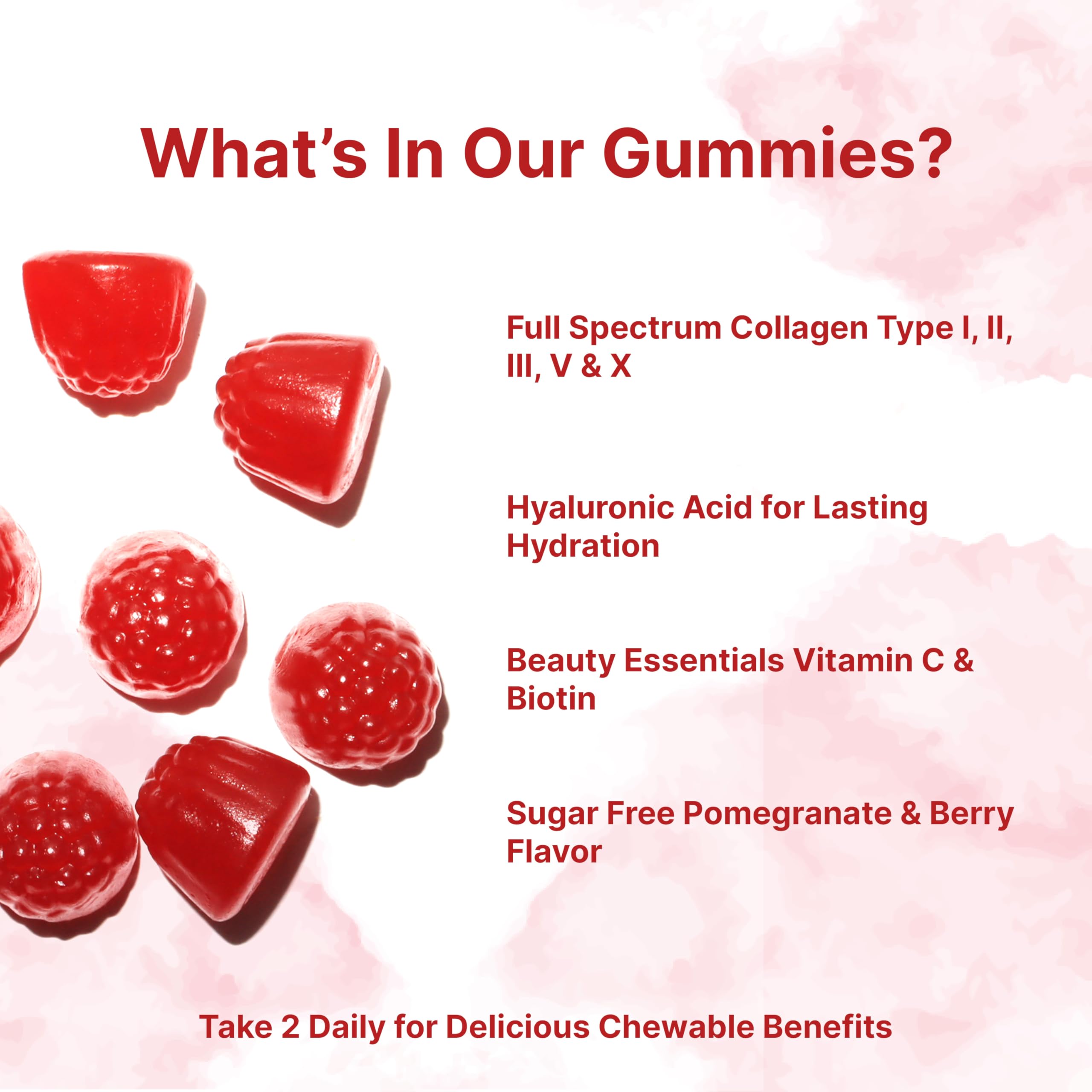 Close-up of pomegranate berry flavored collagen gummies