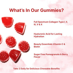 Close-up of pomegranate berry flavored collagen gummies