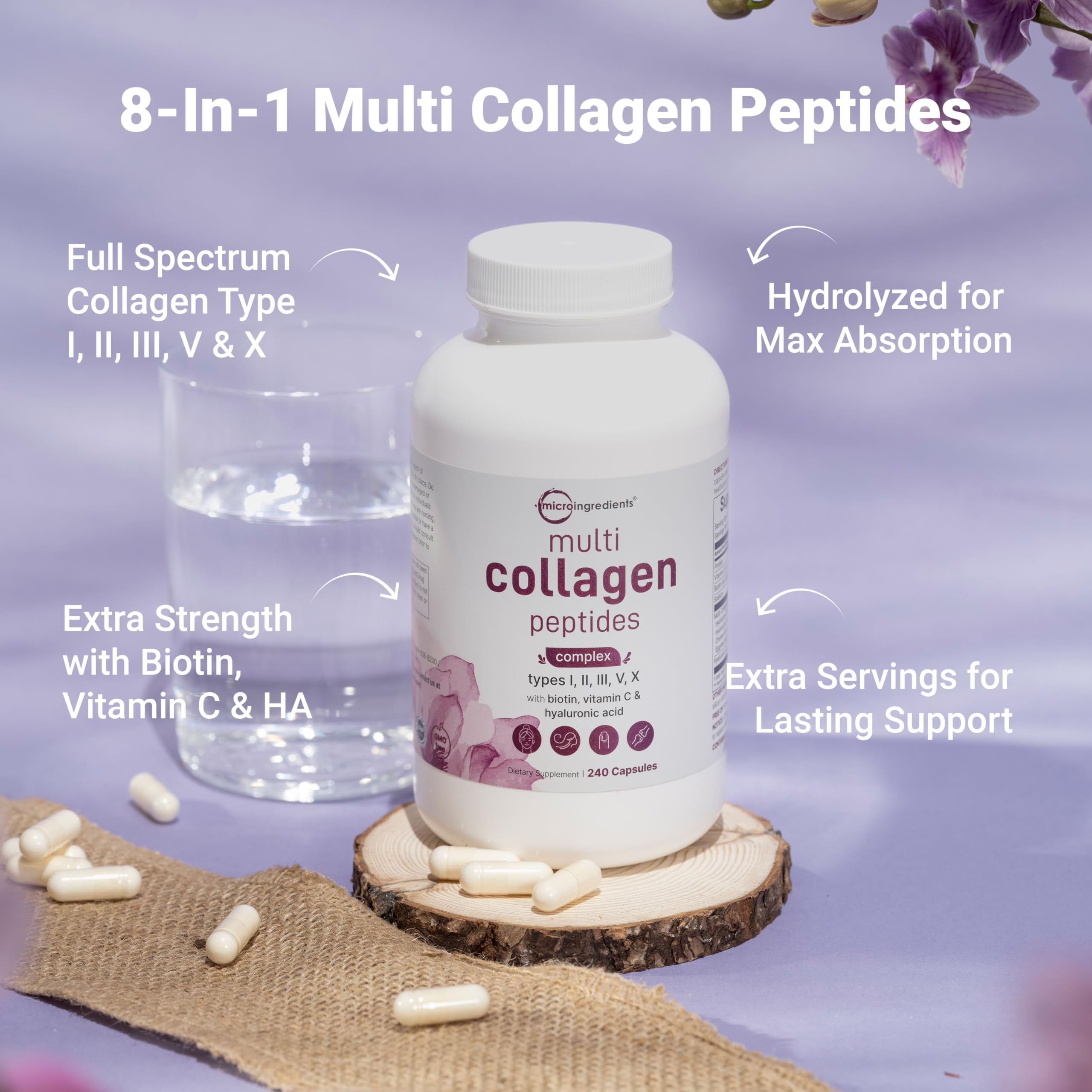Close-up of the product label listing collagen types I–X