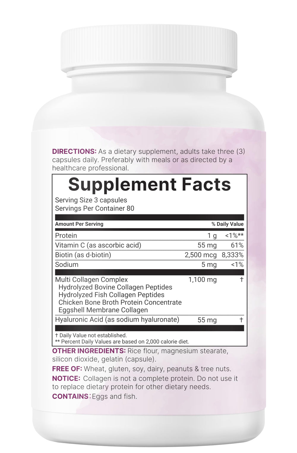 Benefits graphic indicating hair, skin, nails and joints support