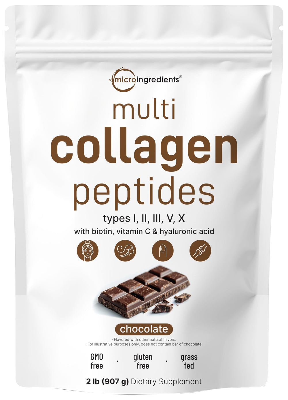 Chocolate-flavored Micro Ingredients Multi Collagen Peptides Powder 2lb front view