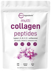 Front view of Micro Ingredients Multi Collagen Peptides Powder bottle 8oz