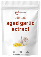 Front view of Micro Ingredients odorless garlic 300 softgels bottle