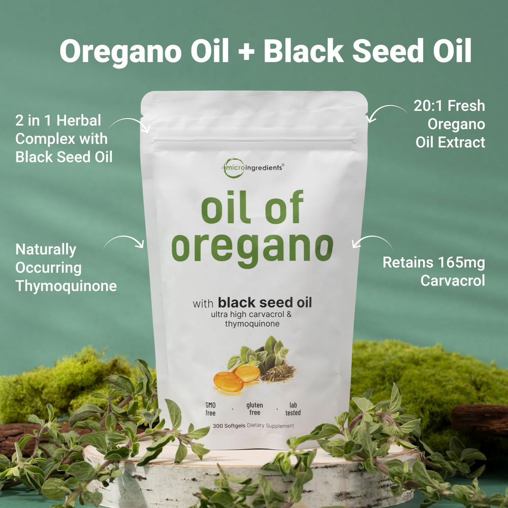 Front packaging for Micro Ingredients Oil of Oregano Softgels 300-count