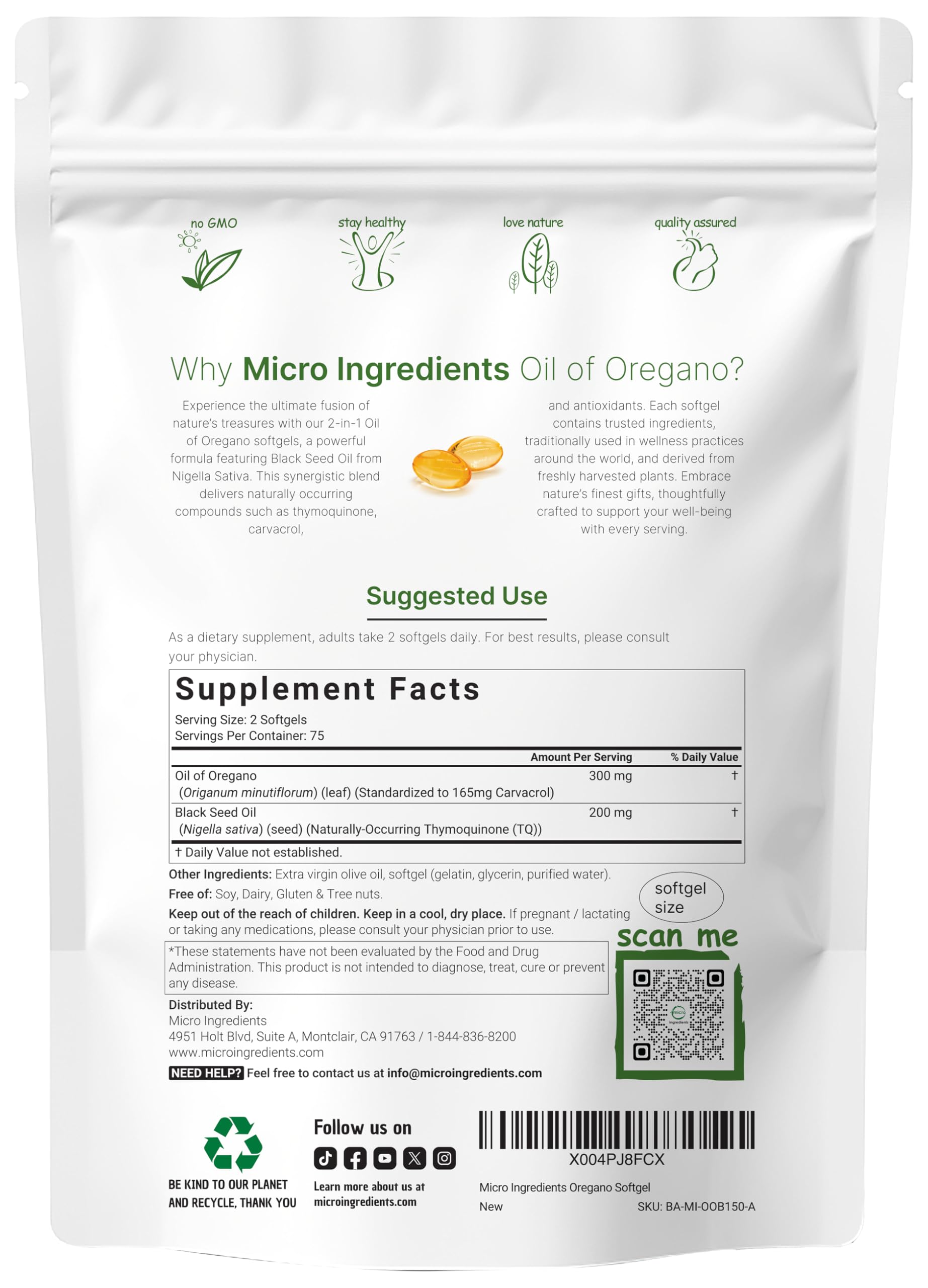 Label highlights 2-in-1 formula with black seed oil for enhanced plant-based support.