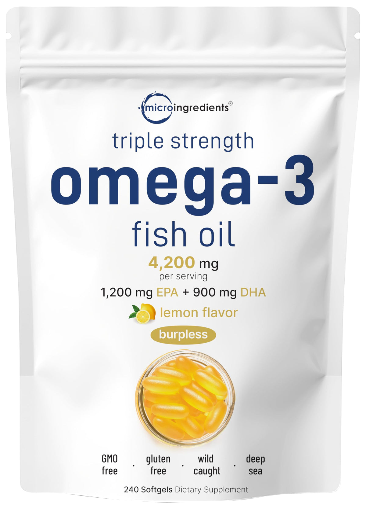 Micro Ingredients triple strength Omega-3 4200mg lemon softgels 240 count