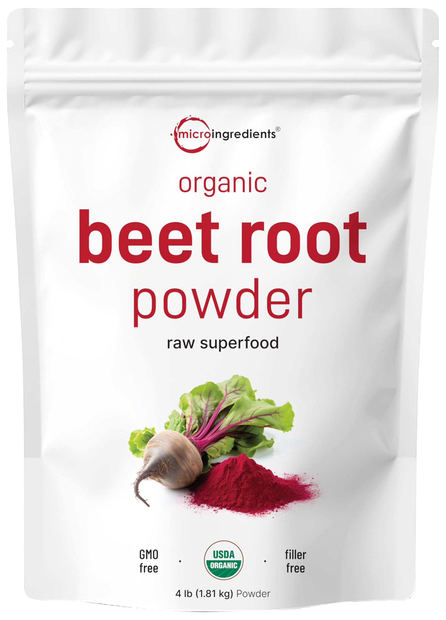 Micro Ingredients organic beet root powder in a 4lb bag for smoothies.