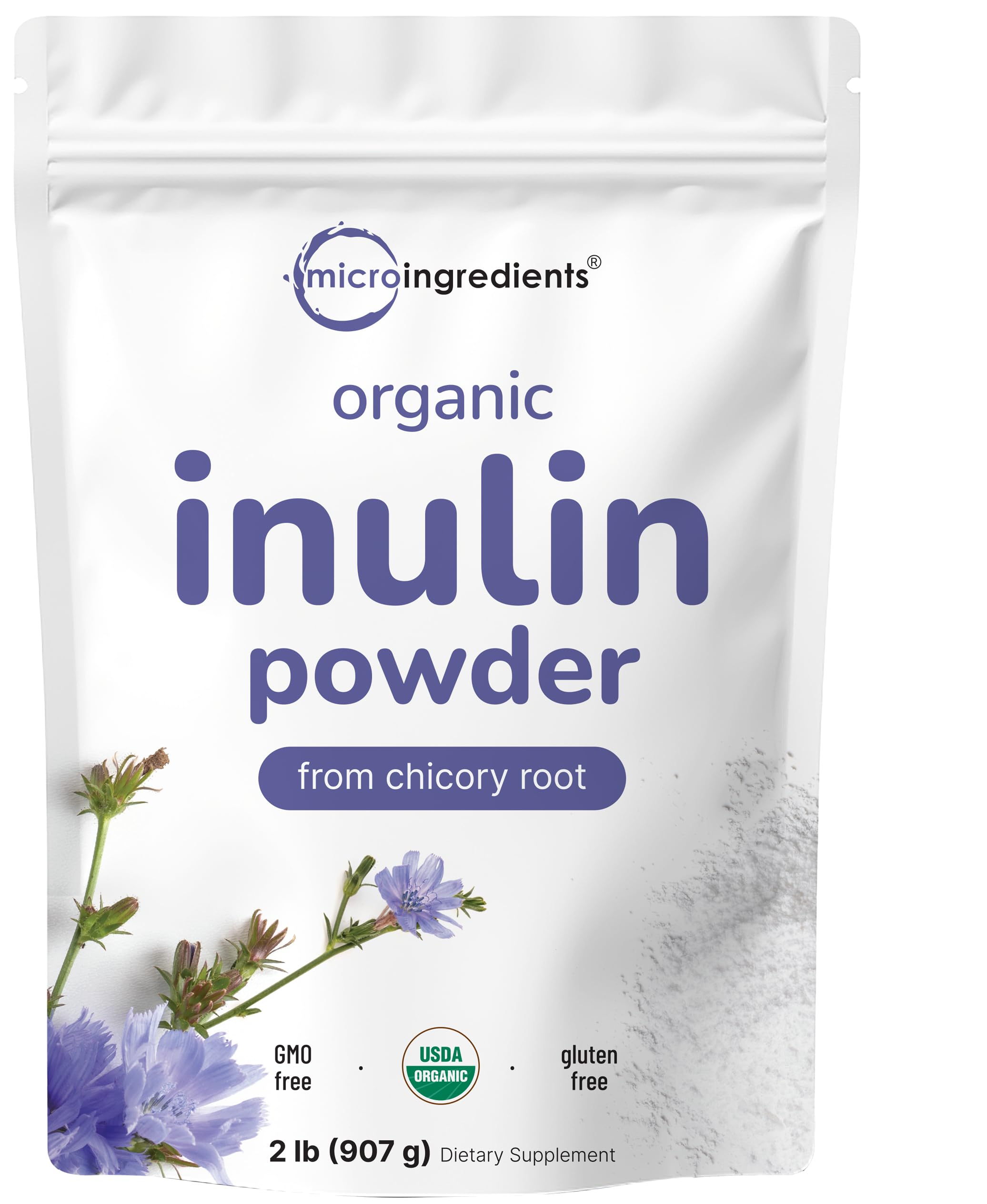 Front view of Micro Ingredients Organic Inulin Fiber Powder 2lb container