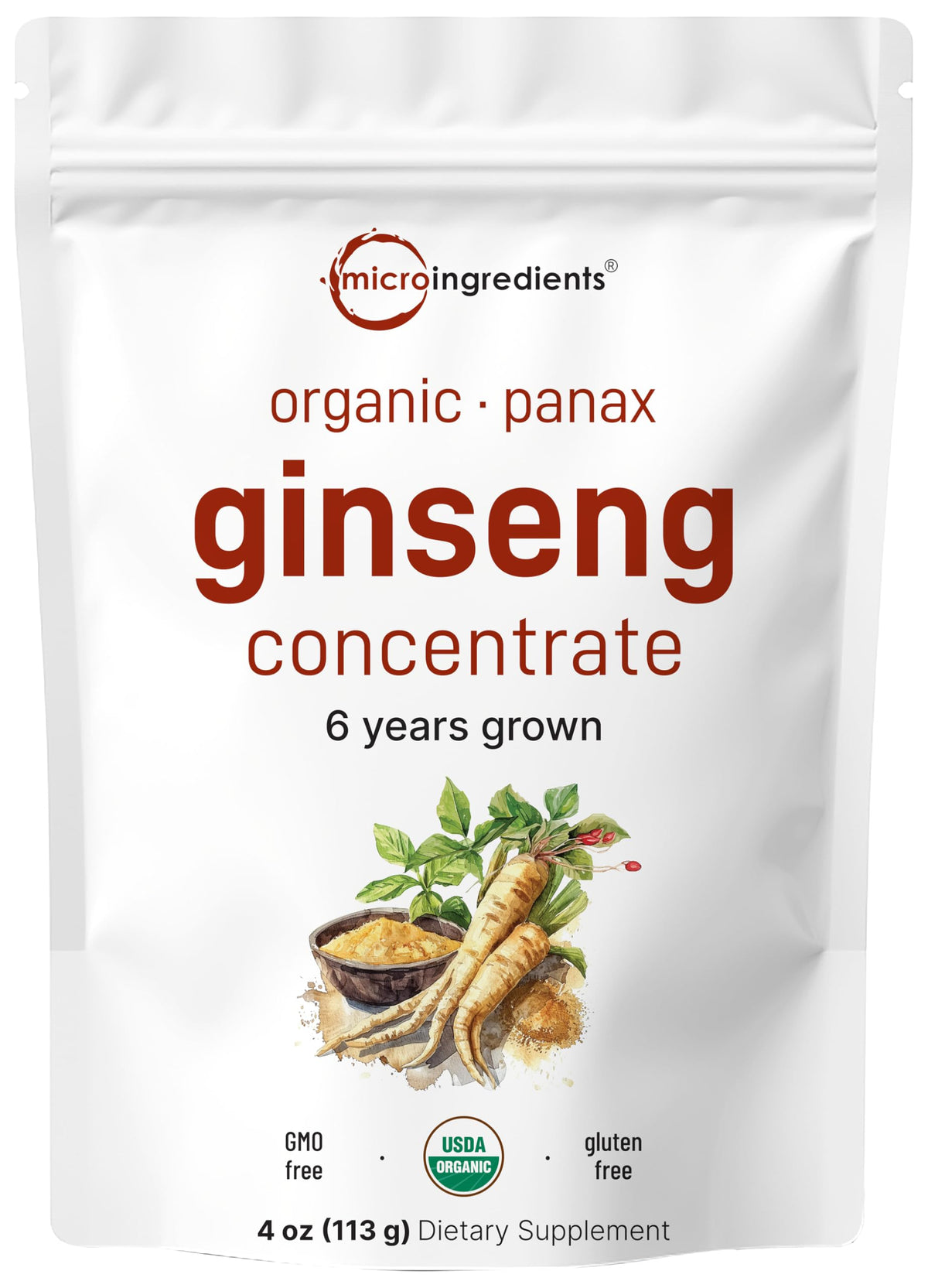 Front view of Micro Ingredients Organic Korean Ginseng Root 200:1 Powder 4 oz