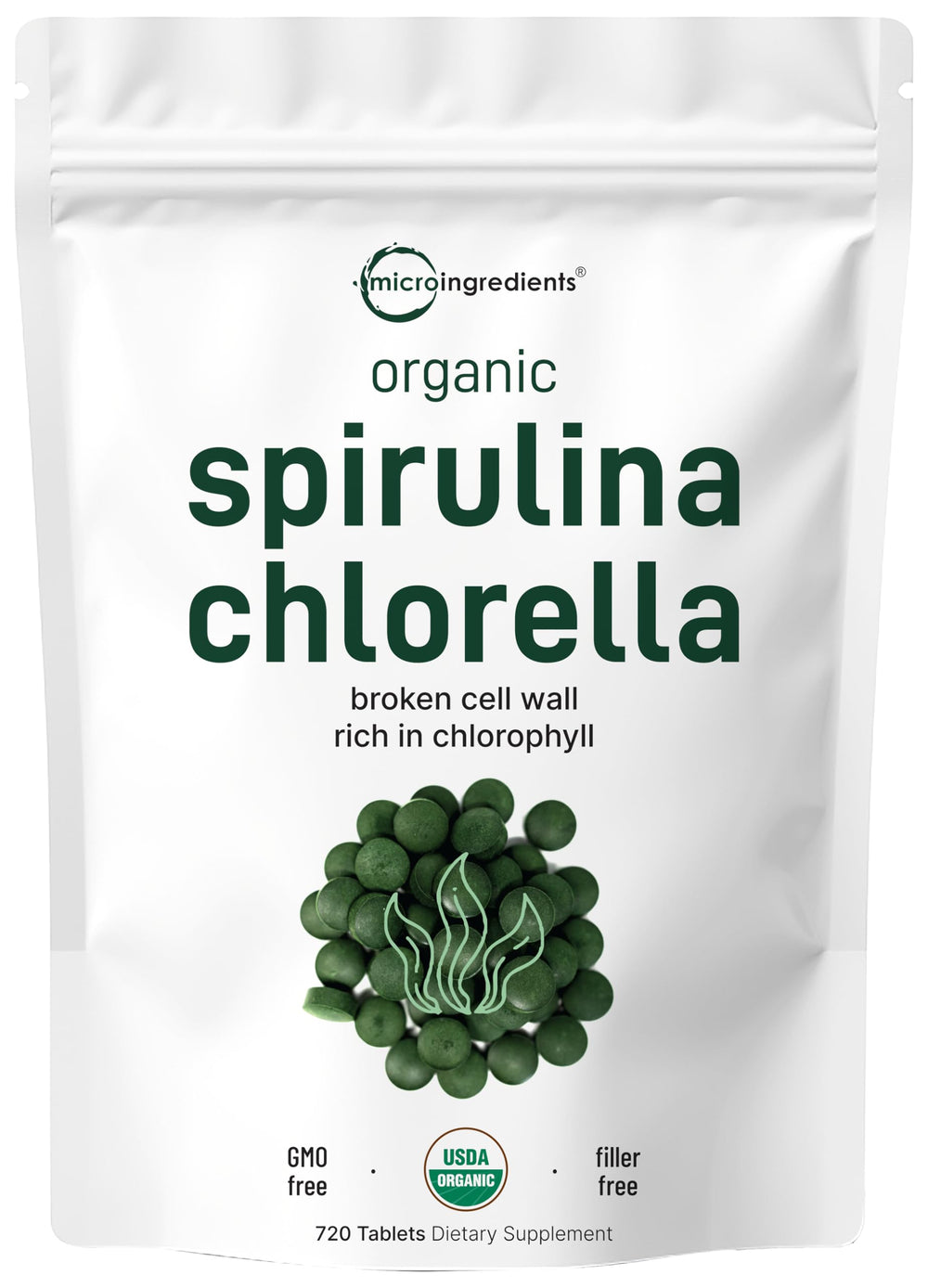 Micro Ingredients spirulina-chlorella tablets pack of 720 for a four-month supply