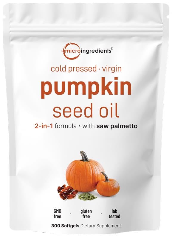 Bottle of Micro Ingredients Pumpkin Seed Oil with Saw Palmetto Softgels, 300-count