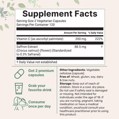 Close-up of saffron threads and saffron extract capsules