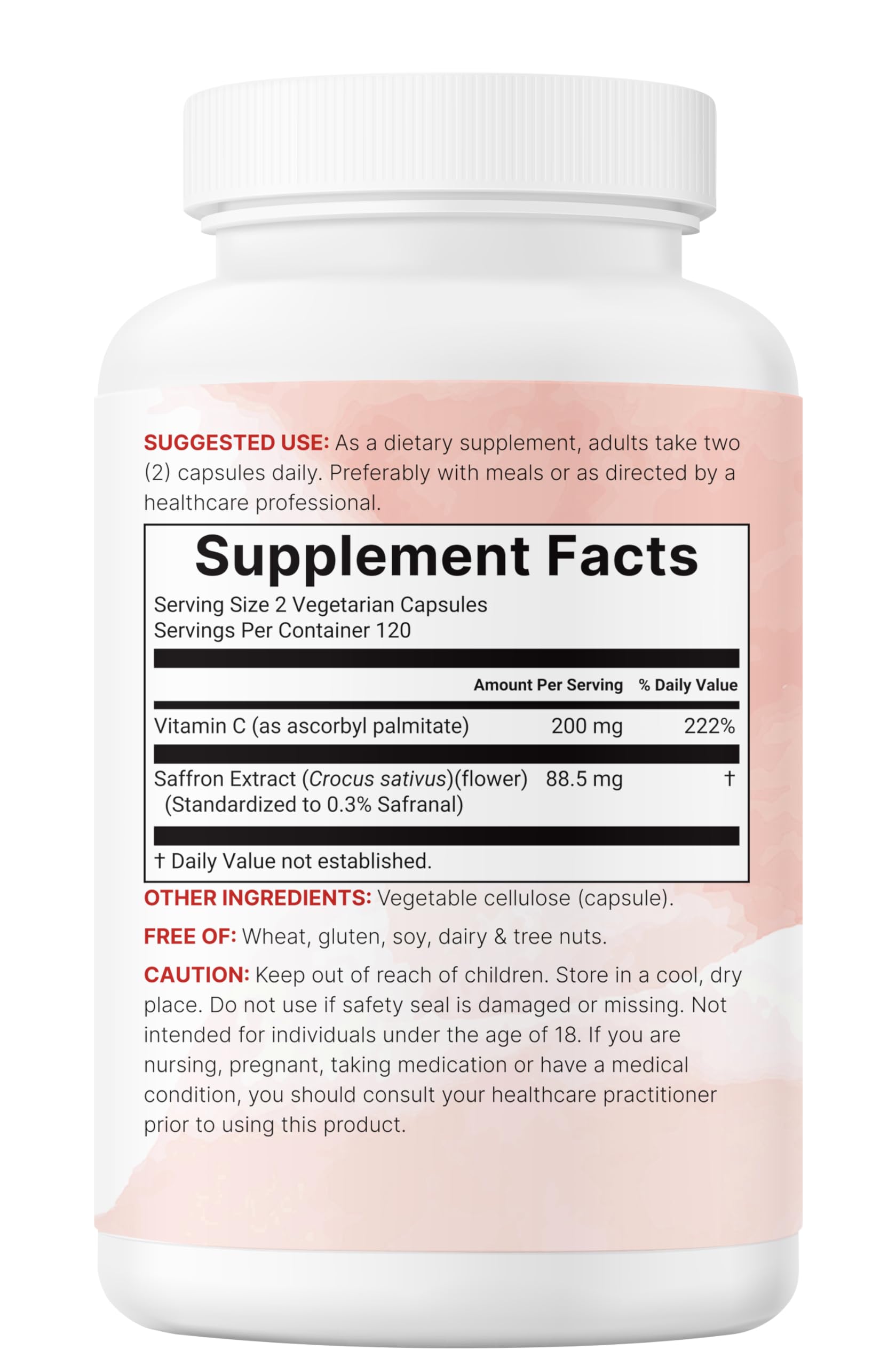 Lab test certification badge with saffron supplement bottle