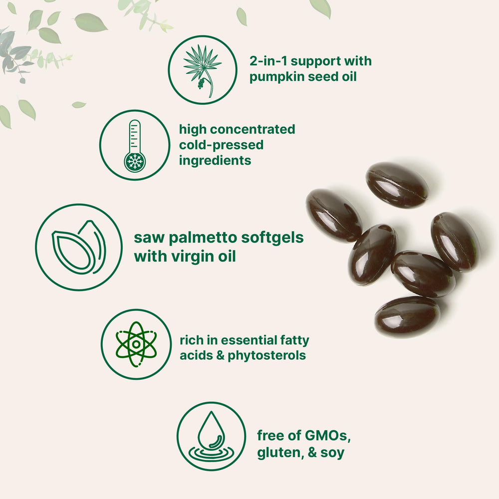 Ingredients panel for Saw Palmetto and Pumpkin Seed Oil softgels