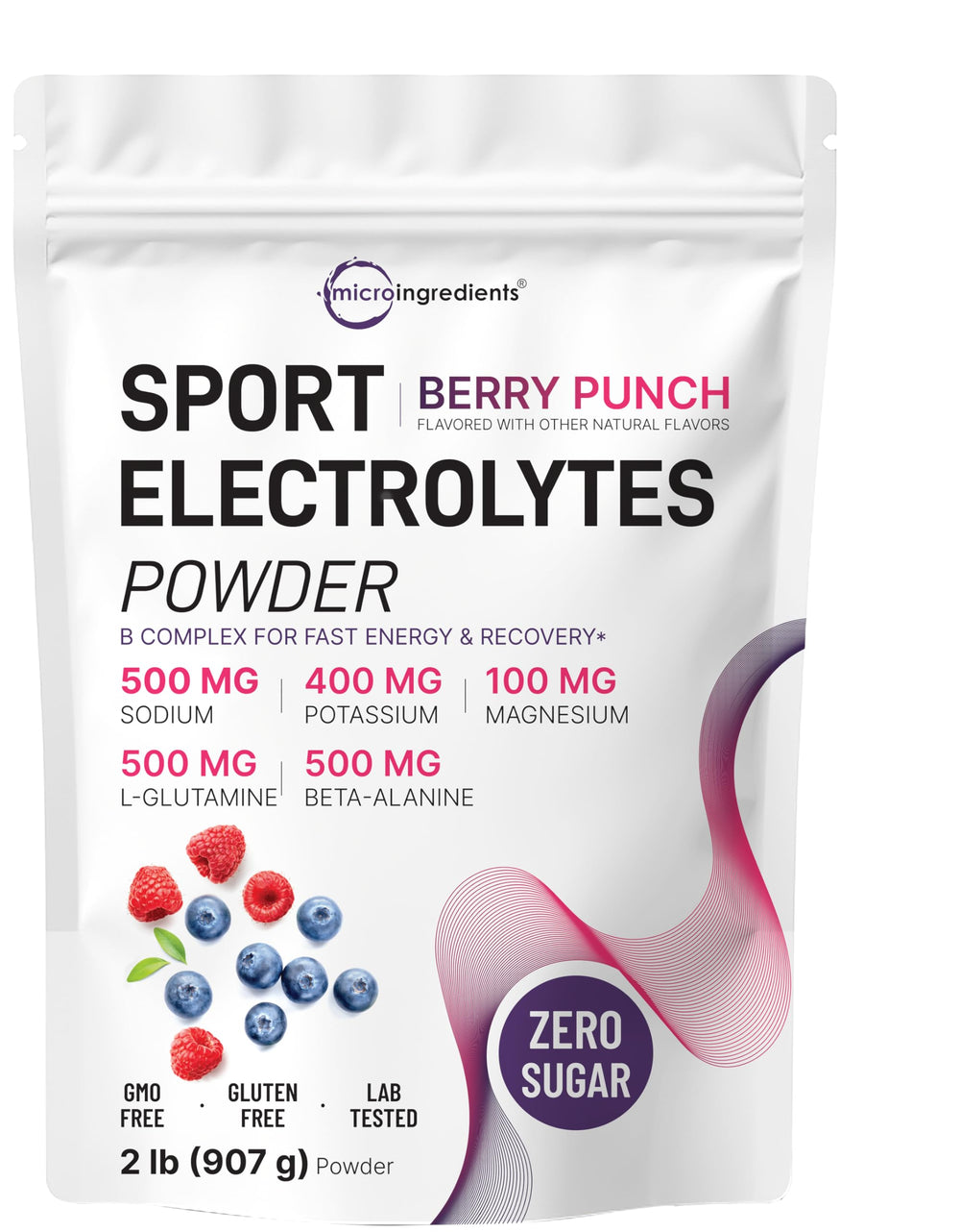2 lb tub of Micro Ingredients Sport Electrolytes Powder in Berry Punch flavor