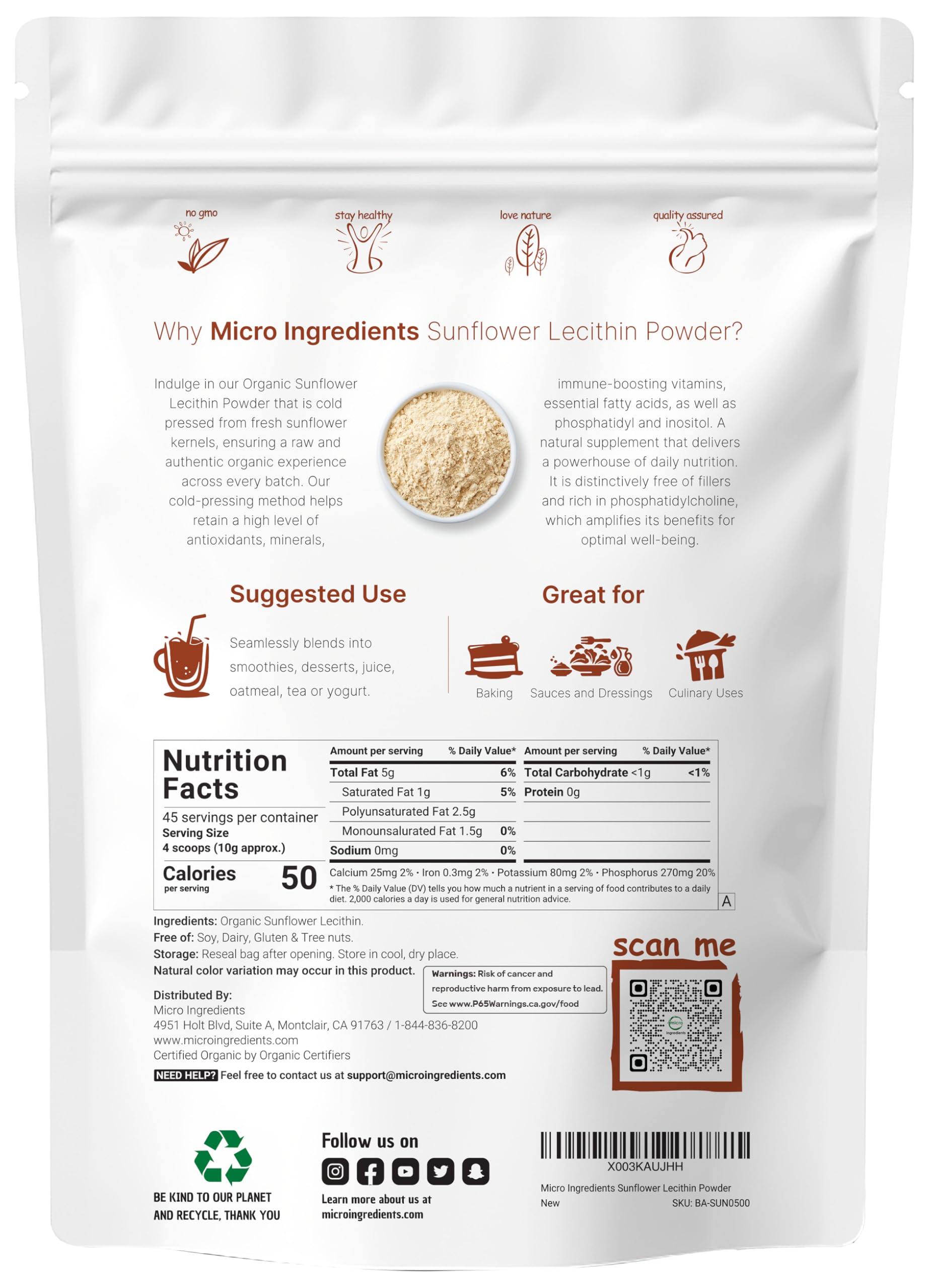 Back of the container showing ingredients and non-GMO claim