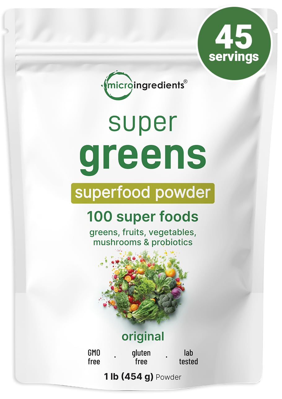 Front view of Micro Ingredients Super Greens Powder 1lb pouch