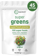 Front view of Micro Ingredients Super Greens Powder 1lb pouch