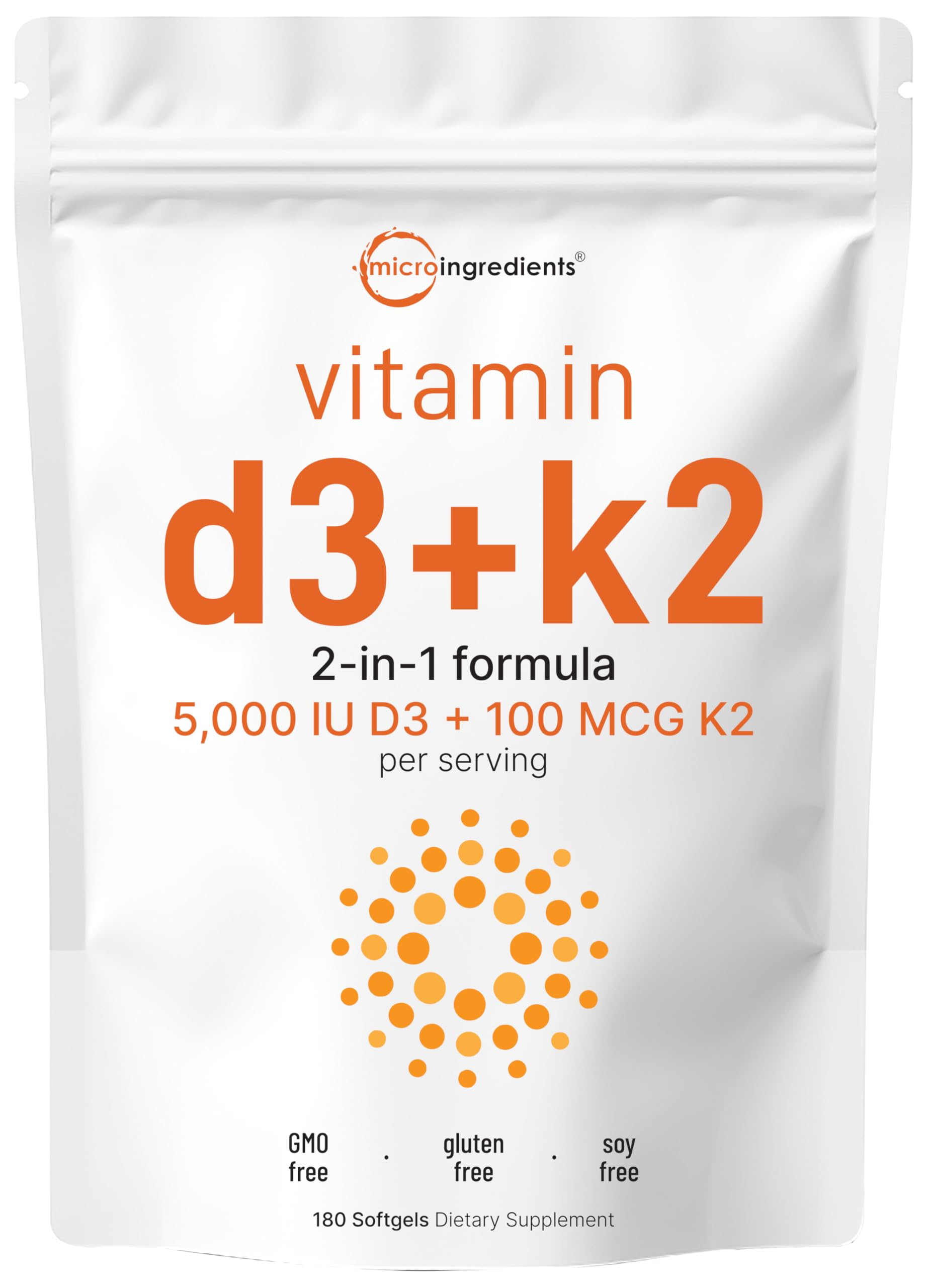 Bottle of Micro Ingredients Vitamin D3 5000 IU + K2 MK-7 100 mcg