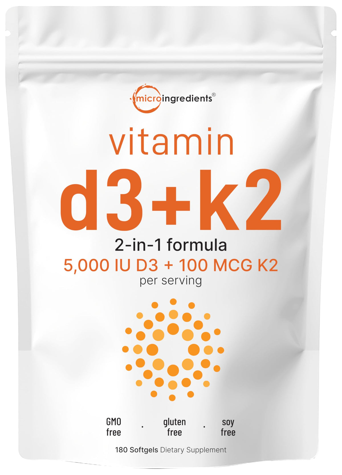 Bottle of Micro Ingredients Vitamin D3 5000 IU + K2 MK-7 100 mcg